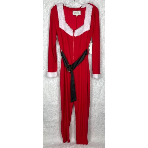 NWT Derek Heart Women's XL Santa Suit with Hat Zip Front Black Belt Faux Sherpa - Picture 1 of 8